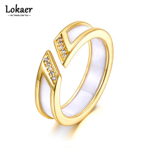 Titanium Stainless Steel Ceramic Ring 18K Plated CZ Crystal Wedding Rings