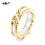 Titanium Stainless Steel Ceramic Ring 18K Plated CZ Crystal Wedding Rings