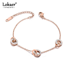 Titanium Stainless Steel Circle Charm Bracelet for Women Girls