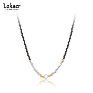 Crystal Strand Necklace Titanium Stainless Steel Pearl Choker Necklaces