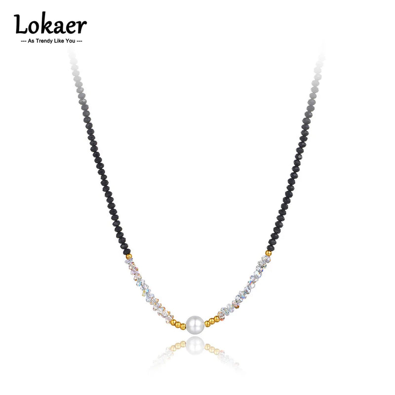 Crystal Strand Necklace Titanium Stainless Steel Pearl Choker Necklaces