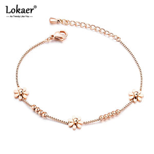Titanium Steel Rose Plated Daisy Charm Bracelet