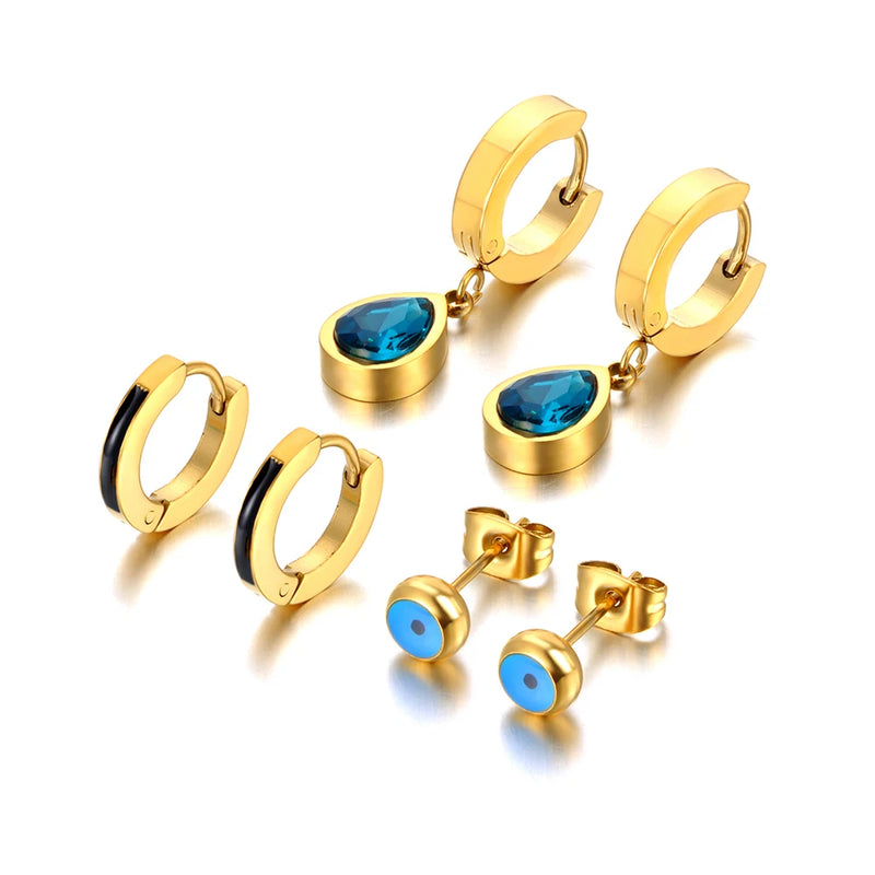 18K Plated Eyes Earrings Set CZ Crystal Jewelry