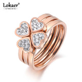 Heart Flower CZ Crystal Rings Titanium Stainless Steel R19074