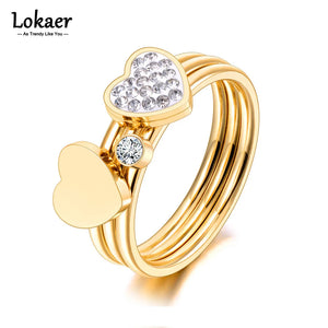 Mosaic CZ Crystal Love Heart Rings Stainless Steel R21032