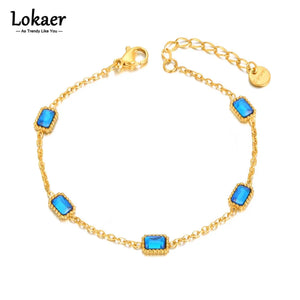 Black/Blue CZ Crystal Charm Bracelet Stainless Steel Bohemia Chain Link B22074