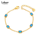 Black/Blue CZ Crystal Charm Bracelet Stainless Steel Bohemia Chain Link B22074