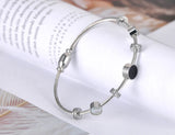 Black/White Shell Charm Bracelet Bangle Stainless Steel CZ Link Chain