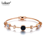 Black/White Shell Charm Bracelet Bangle Stainless Steel CZ Link Chain