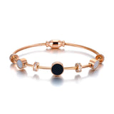 Black/White Shell Charm Bracelet Bangle Stainless Steel CZ Link Chain