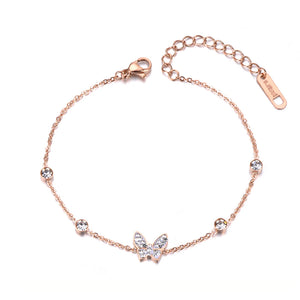Bohemia Butterfly Crystal Charm Girl's Bracelet Stainless Steel CZ