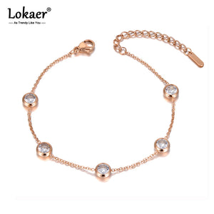 Bohemia Stainless Steel 5Pcs CZ Crystal Charm Bracelets For Women Girls