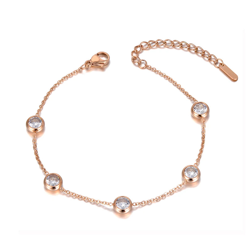 Bohemia Stainless Steel 5Pcs CZ Crystal Charm Bracelets For Women Girls