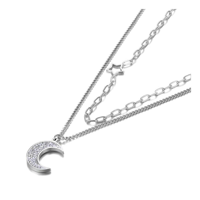 Bohemia Double-layer Rhinestone Moon Star Choker Necklace
