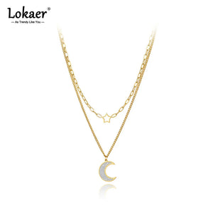 Bohemia Double-layer Rhinestone Moon Star Choker Necklace