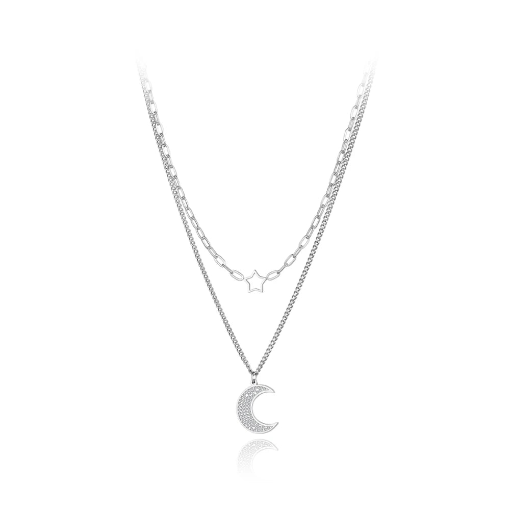 Bohemia Double-layer Rhinestone Moon Star Choker Necklace
