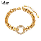 CZ Crystal Geometry Circle Charm Bracelet Titanium Stainless Steel Chain Bohemia