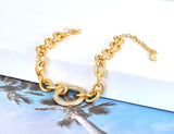 CZ Crystal Geometry Circle Charm Bracelet Titanium Stainless Steel Chain Bohemia