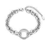 CZ Crystal Geometry Circle Charm Bracelet Titanium Stainless Steel Chain Bohemia
