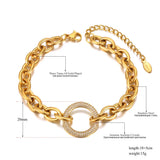 CZ Crystal Geometry Circle Charm Bracelet Titanium Stainless Steel Chain Bohemia