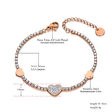 Stainless Steel Rhinestone Heart Charm Bracelet CZ Crystal Link Chain
