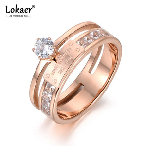 Rose Wedding Ring Stainless Steel Rhinestone Engagement R18049