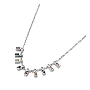 Colorful CZ Charm Pendant Necklace Stainless Steel Bohemia Party Jewelry