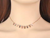 Colorful CZ Charm Pendant Necklace Stainless Steel Bohemia Party Jewelry