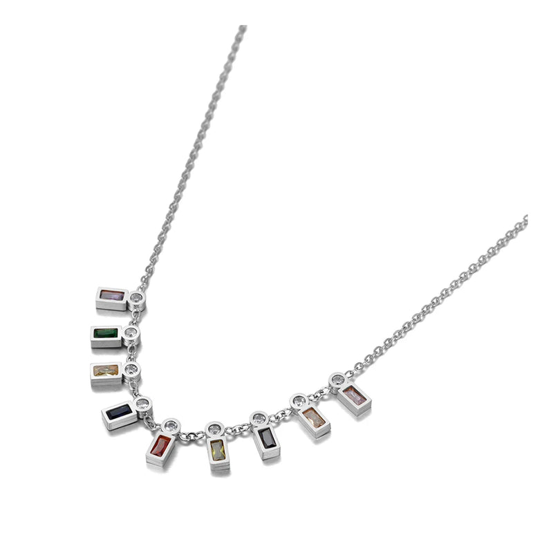Colorful CZ Charm Pendant Necklace Stainless Steel Bohemia Party Jewelry
