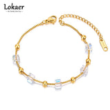 Bohemia Chain Bracelet with CZ Crystals 18K Plated Stainless Steel