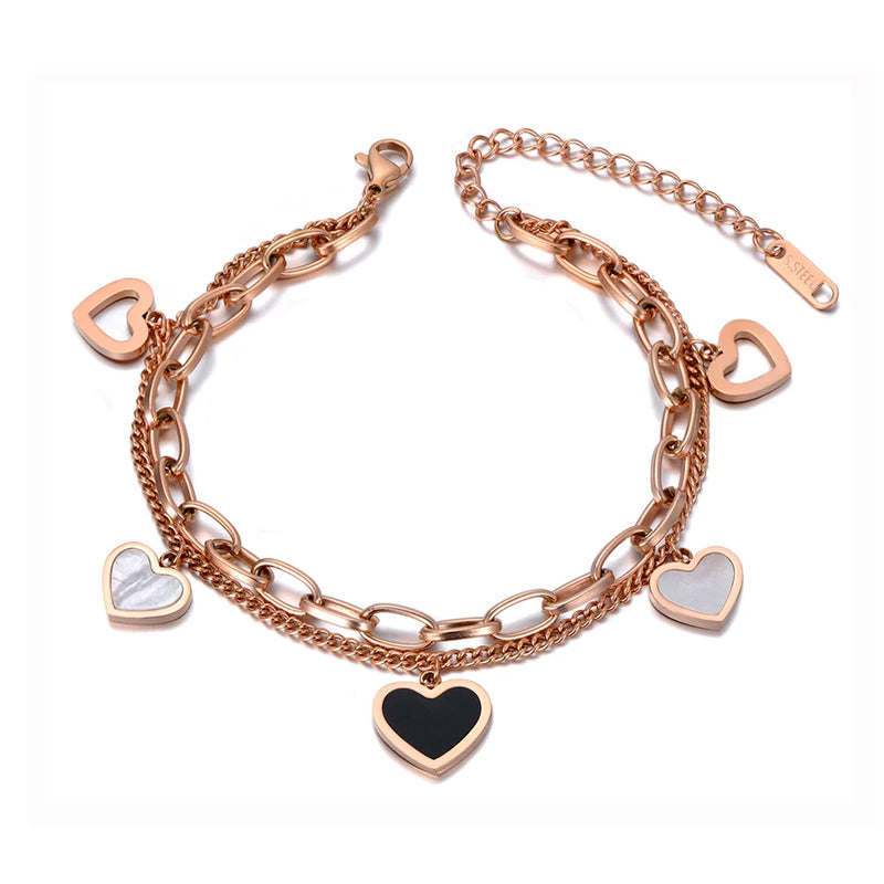 Double Layer Love Heart Charm Bracelet Women Girls Bohemia Chain Jewelry