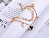Double Layer Love Heart Charm Bracelet Women Girls Bohemia Chain Jewelry