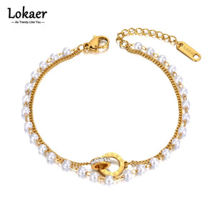 Double Layer Stainless Steel Roman Numerals Charm Bracelets For Women