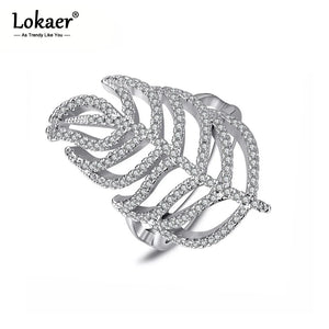 Feather Rings Bands Jewelry For Women Plated Cubic Zirconia Wedding Finger Rings