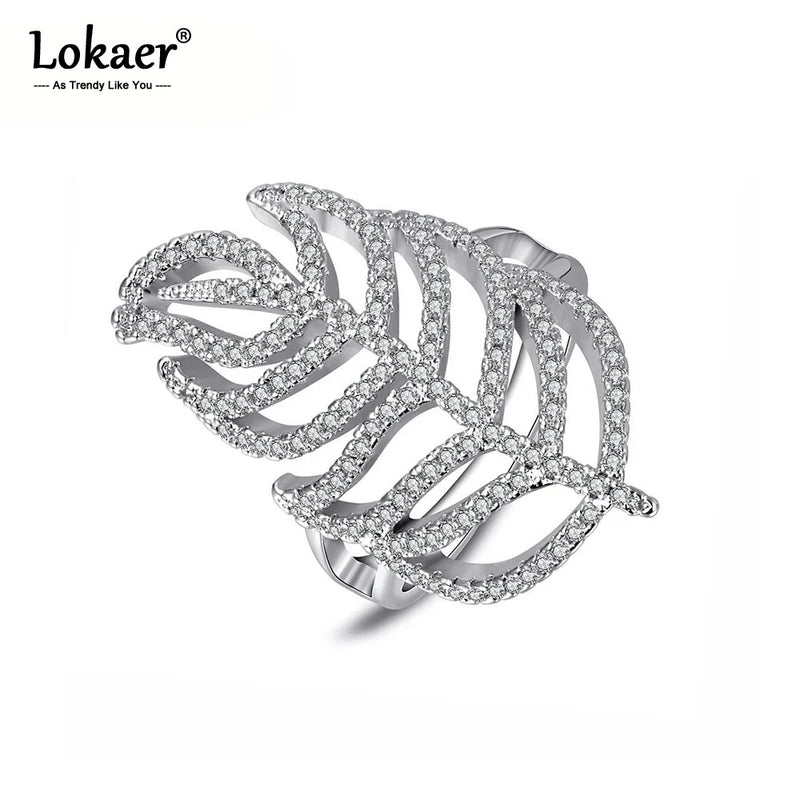 Feather Rings Bands Jewelry For Women Plated Cubic Zirconia Wedding Finger Rings