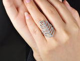 Feather Rings Bands Jewelry For Women Plated Cubic Zirconia Wedding Finger Rings