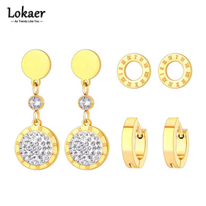 Stainless Steel Roman Numerals Earrings Set