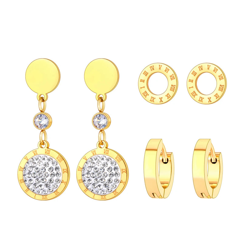 Stainless Steel Roman Numerals Earrings Set