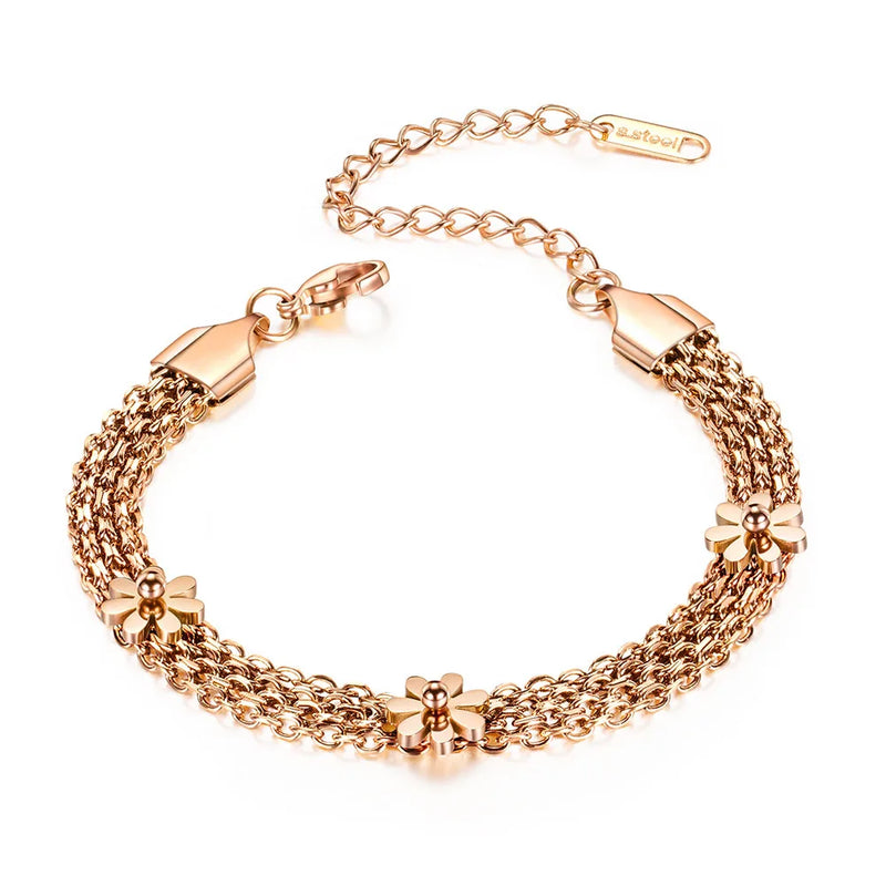 Stainless Steel Daisy Flower Charm Bracelets Bohemia Chain Jewelry