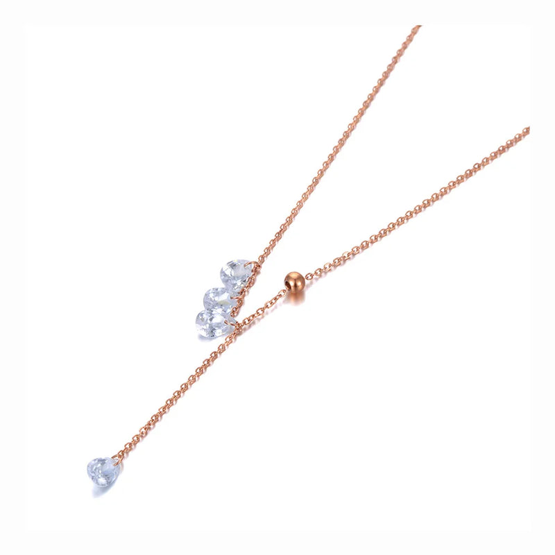 Stainless Steel Water Drop CZ Crystal Choker Necklace