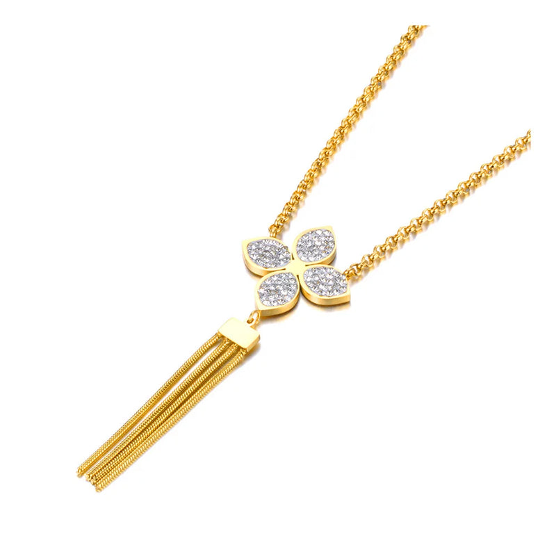 Rhinestone Flower Pendant Necklace Stainless Steel Collares para Women N23010