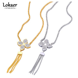 Rhinestone Flower Pendant Necklace Stainless Steel Collares para Women N23010