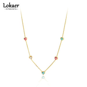 Colorful CZ Crystal Heart Choker Necklace for Women