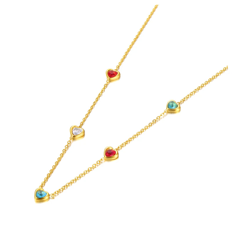 Colorful CZ Crystal Heart Choker Necklace for Women