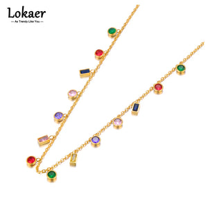 Colorful Cubic Zirconia Choker Necklace Bohemia Beach Chain Jewelry