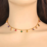 Colorful Cubic Zirconia Choker Necklace Bohemia Beach Chain Jewelry