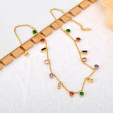 Colorful Cubic Zirconia Choker Necklace Bohemia Beach Chain Jewelry
