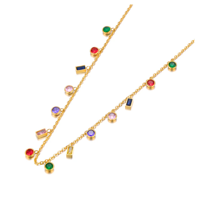 Colorful Cubic Zirconia Choker Necklace Bohemia Beach Chain Jewelry