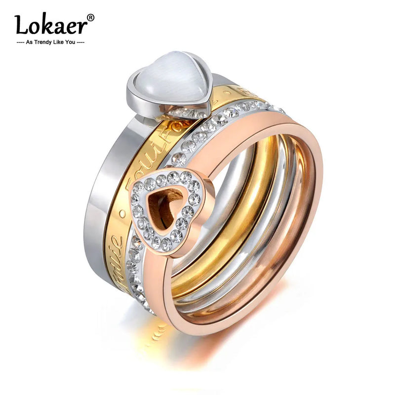 Heart Opals & Rhinestone Bridal Wedding Engagement Rings For Women