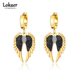Stainless Steel Rhinestone Angel Wings Heart Earrings